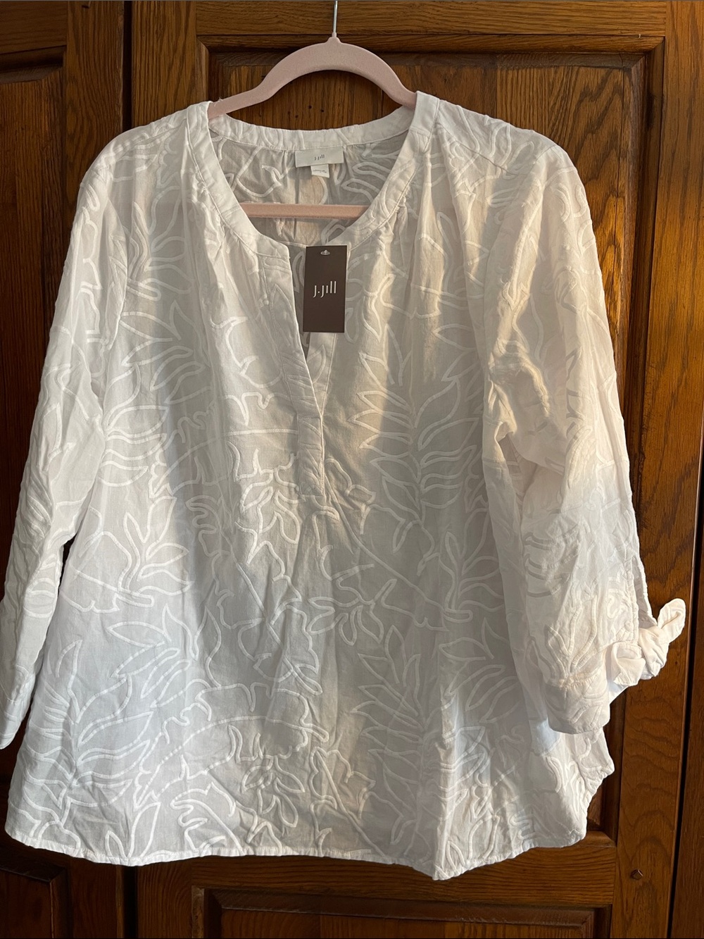 J. Jill White Embroidered V-Neck Tunic Top